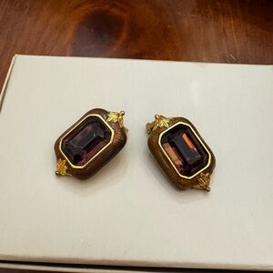 Vintage Gold and Purple Signed Clip-On Earrings